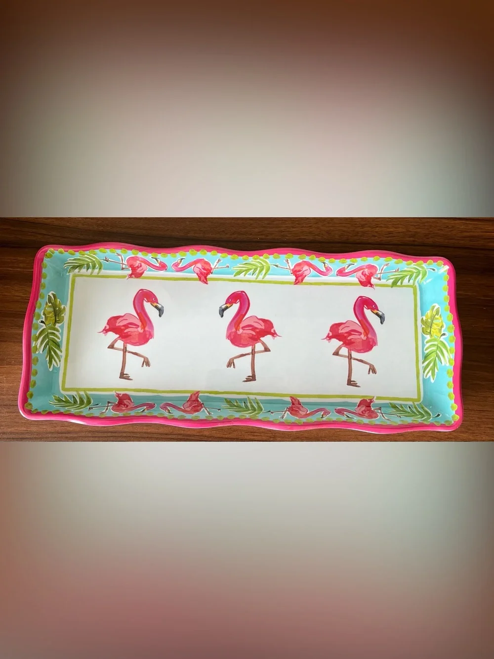 Tropical Flamingo Rectangular Serving Tray - Pink & Aqua Tommy Bahama